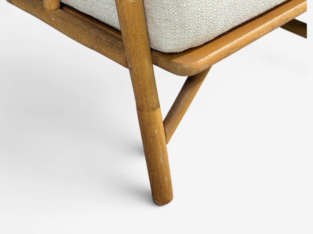 Ficks Reed, Two Seater Sofa, Bamboo, Cane, White Fabric, USA, 1950s