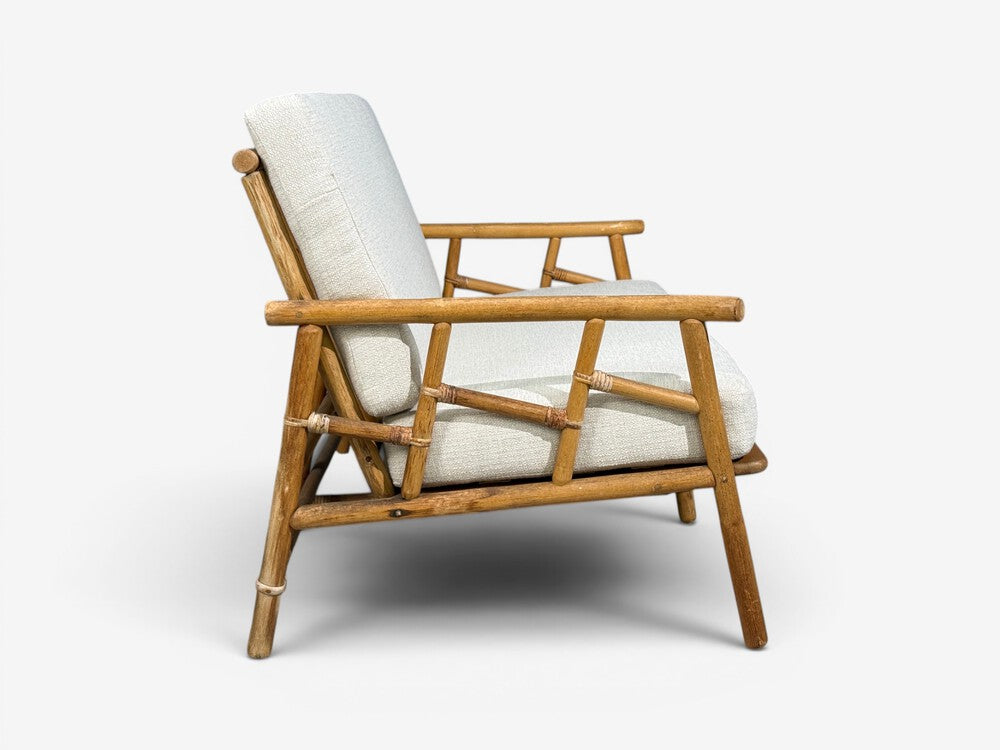 Ficks Reed, Two Seater Sofa, Bamboo, Cane, White Fabric, USA, 1950s