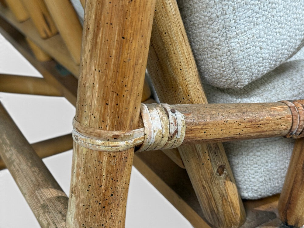 Ficks Reed, Two Seater Sofa, Bamboo, Cane, White Fabric, USA, 1950s