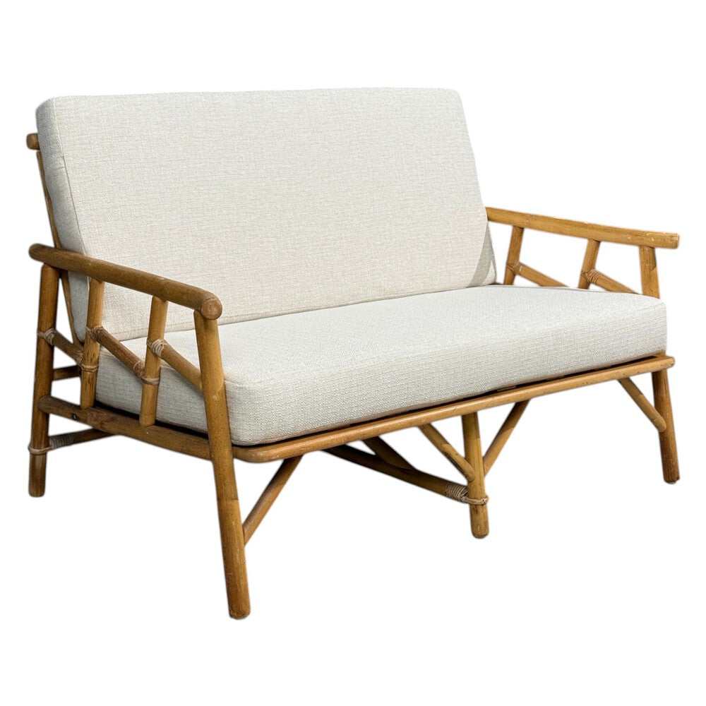 Ficks Reed, Two Seater Sofa, Bamboo, Cane, White Fabric, USA, 1950s