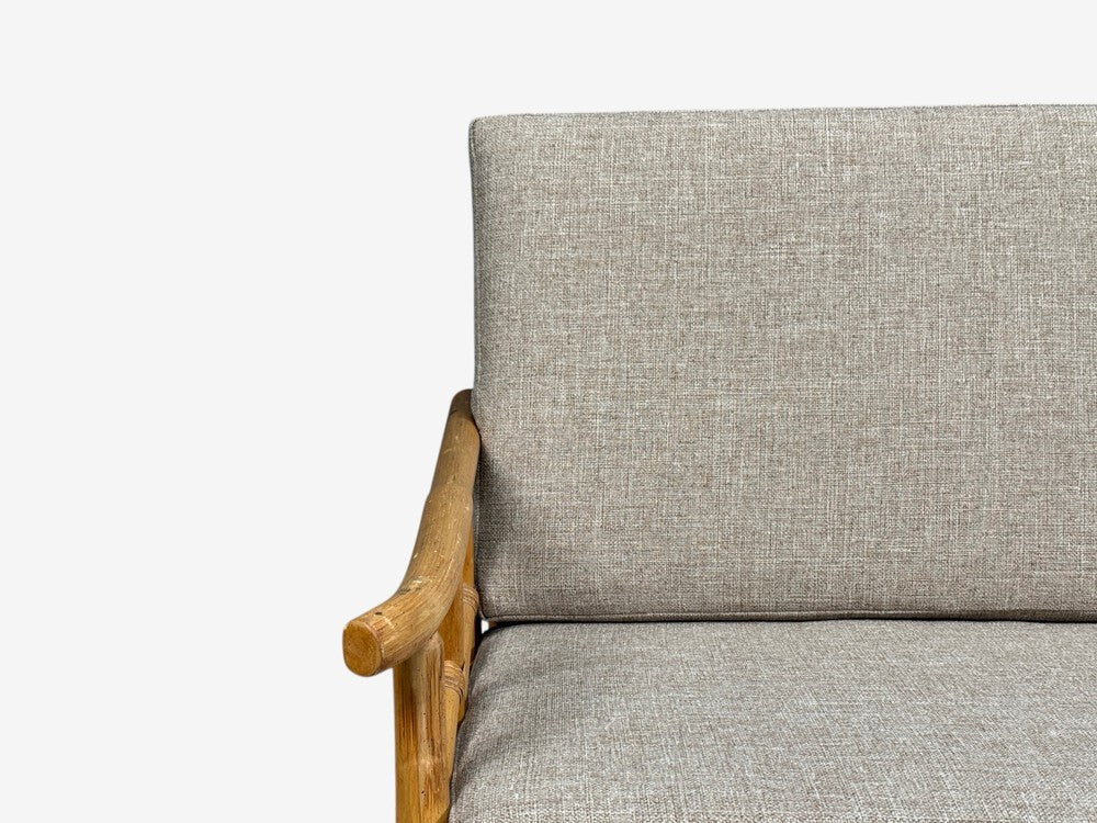 Ficks Reed, Three Seater Sofa, Bamboo, Cane, Beige Tweed, USA, 1950s