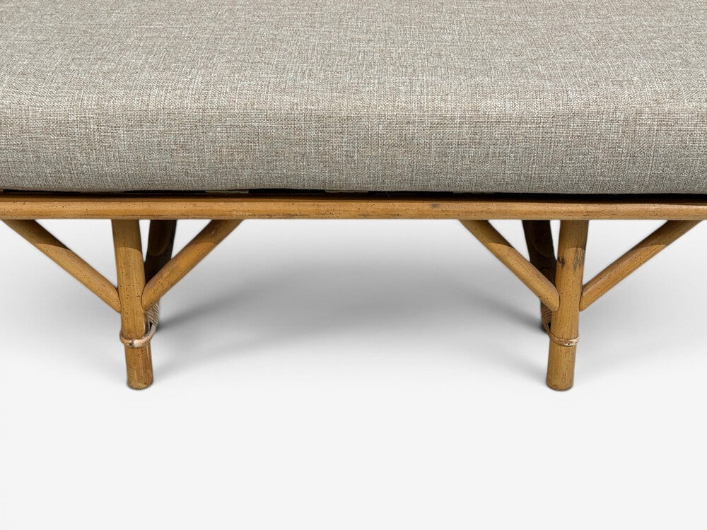 Ficks Reed, Three Seater Sofa, Bamboo, Cane, Beige Tweed, USA, 1950s