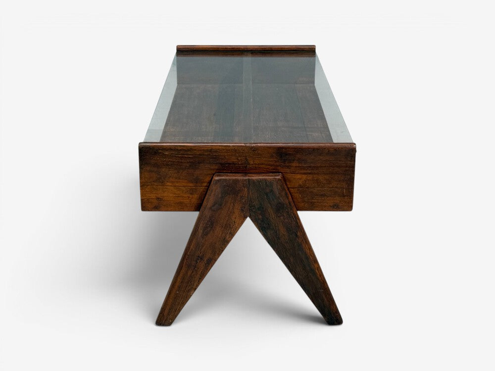 Pierre Jeanneret, Coffee Table, Teak, Glass, Chandigarh, India, 1960s