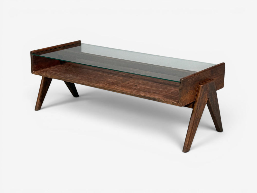 Pierre Jeanneret, Coffee Table, Teak, Glass, Chandigarh, India, 1960s