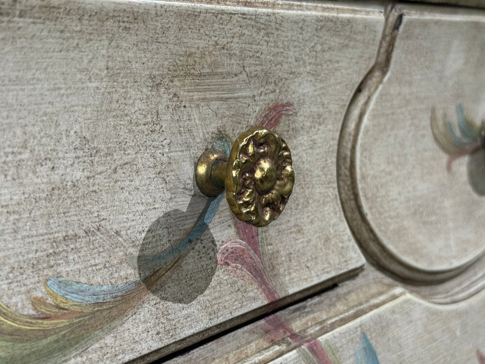 Venetian, Bombe Commode, Chinoiserie Painted, Faux Marble Top, Italy, 1920s