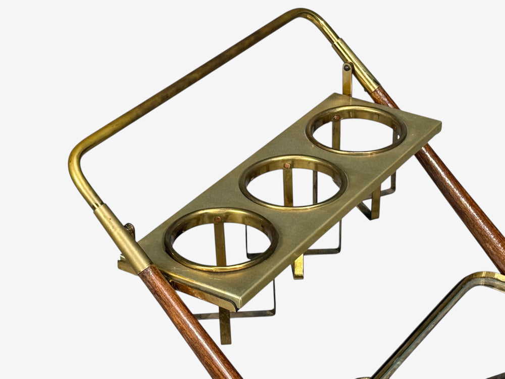 Italian Modern, Bar Cart, Teak, Brass, Glass, Italy, 1950s
