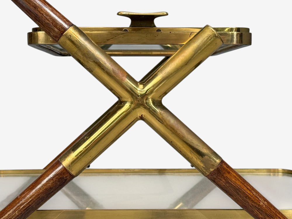 Italian Modern, Bar Cart, Teak, Brass, Glass, Italy, 1950s