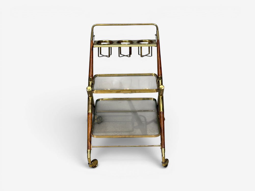 Italian Modern, Bar Cart, Teak, Brass, Glass, Italy, 1950s
