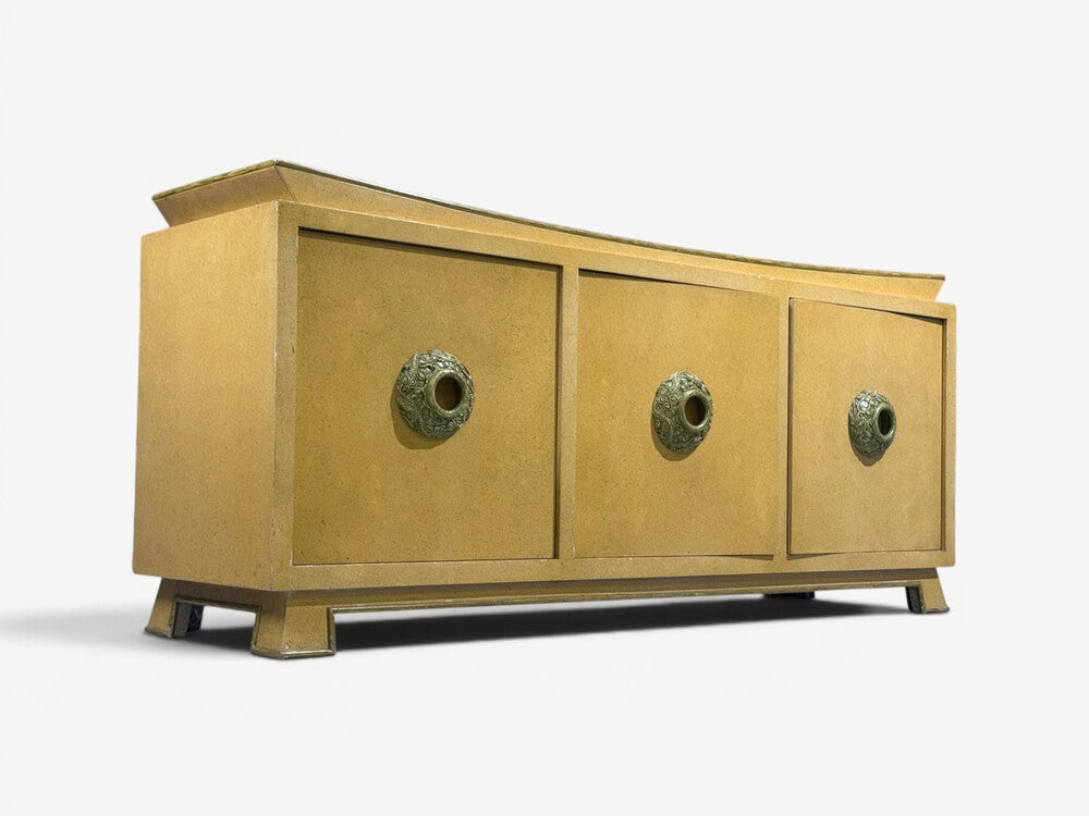 James Mont, Credenza, Yellow Painted Wood, USA, 1950s