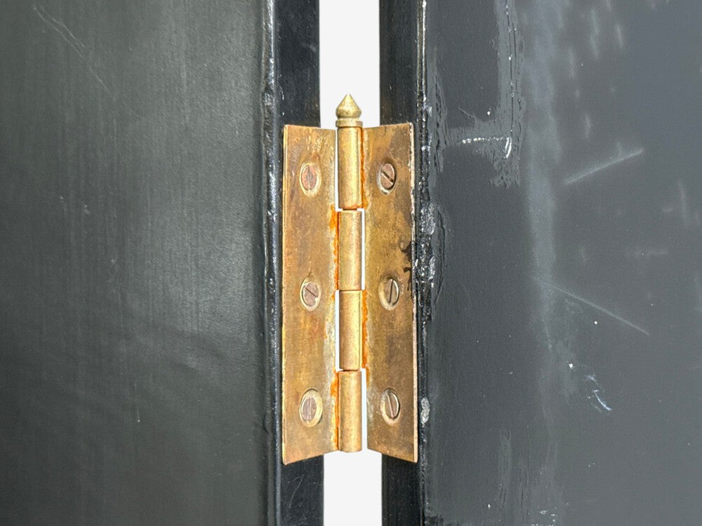 Chinese Export, Jappanned Screen, Crackle Lacquer, Gilt, Brass, China, 1960s
