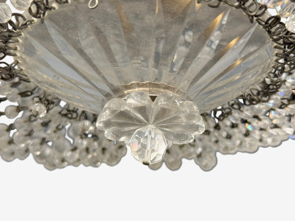 Neoclassical, Basket Flush Mount Ceiling Light, Bronze, Crystal, France, 20th c.