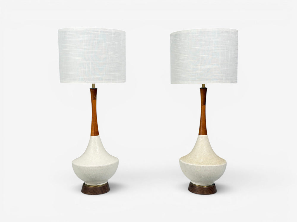 American Modern, Large Table Lamps, Porcelain, Walnut, Brass, USA, 1950s
