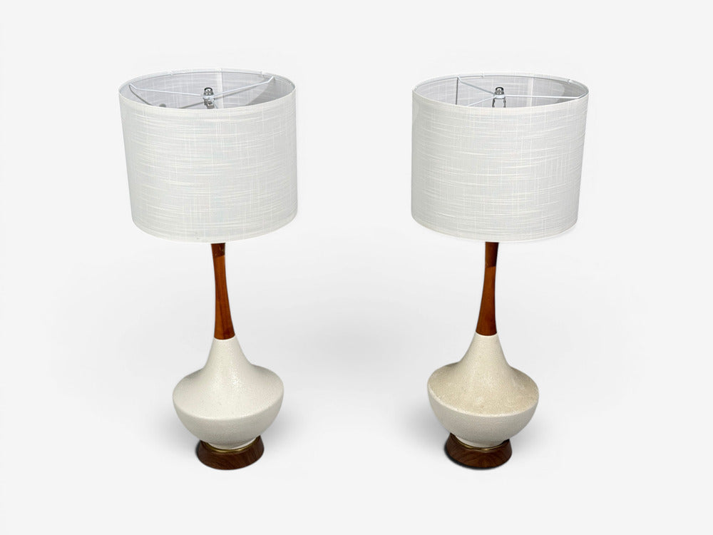 American Modern, Large Table Lamps, Porcelain, Walnut, Brass, USA, 1950s