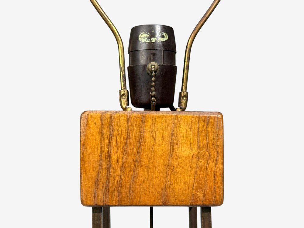 American Modern, Cage Form Table Lamp, Walnut, Brass, USA, 1960s