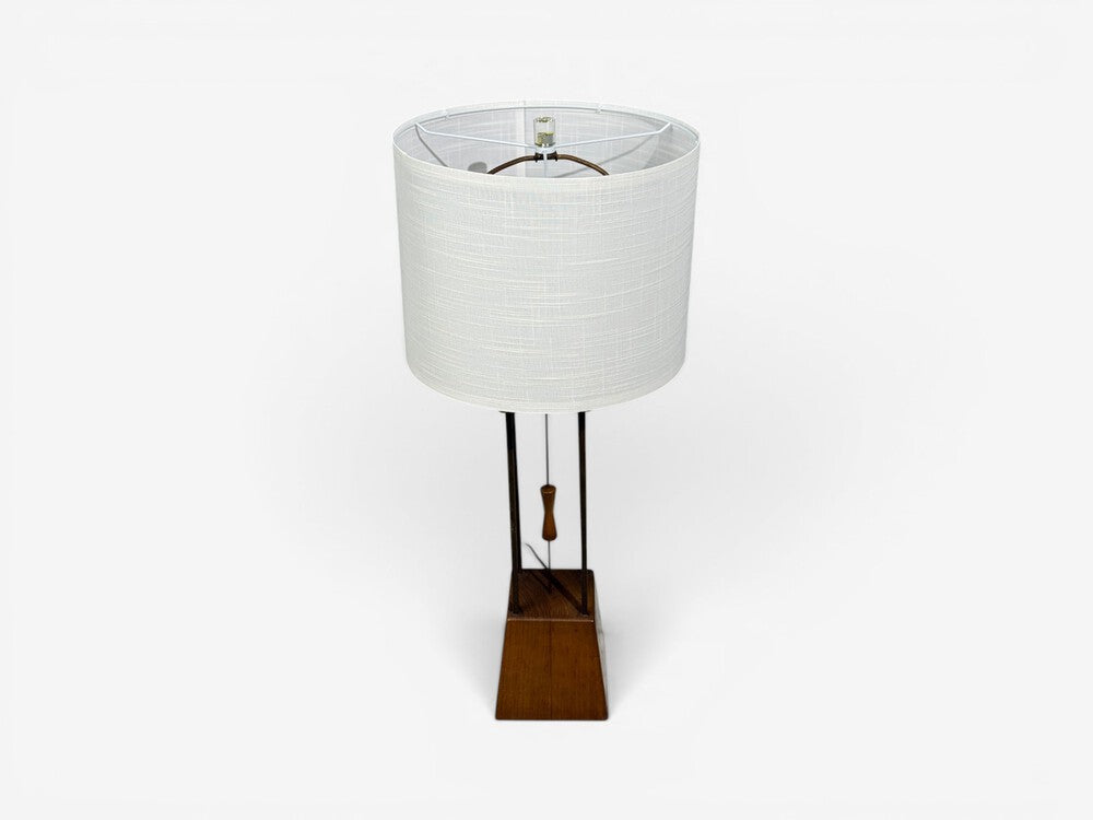 American Modern, Cage Form Table Lamp, Walnut, Brass, USA, 1960s