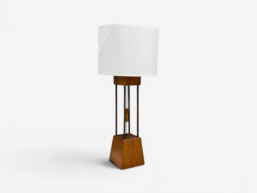 American Modern, Cage Form Table Lamp, Walnut, Brass, USA, 1960s