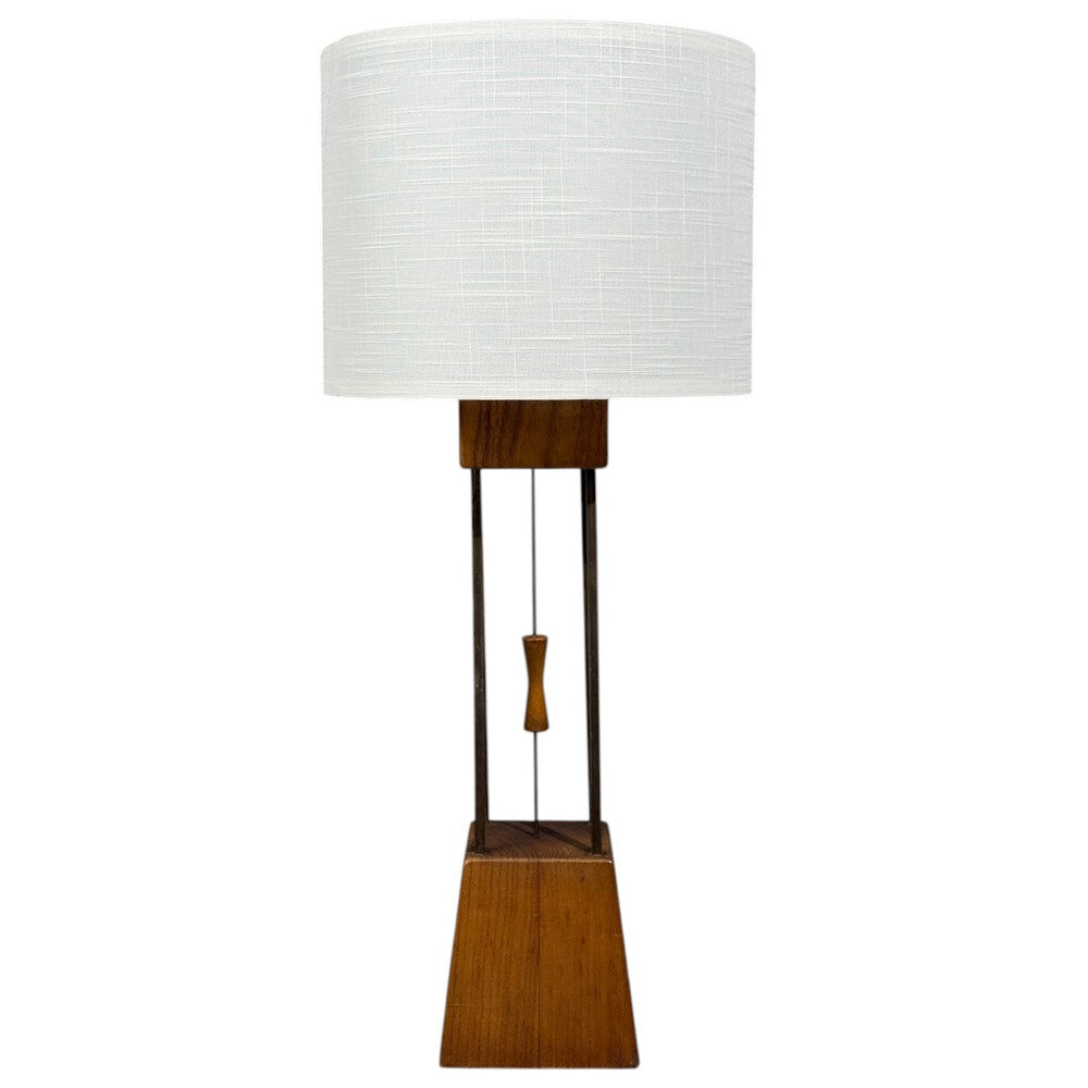 American Modern, Cage Form Table Lamp, Walnut, Brass, USA, 1960s