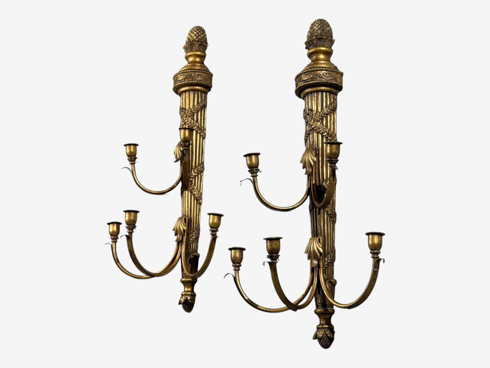 Neoclassical Style, Candelabra Wall Sconces, Giltwood, USA, 1940s