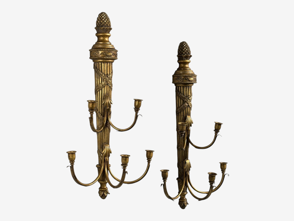 Neoclassical Style, Candelabra Wall Sconces, Giltwood, USA, 1940s