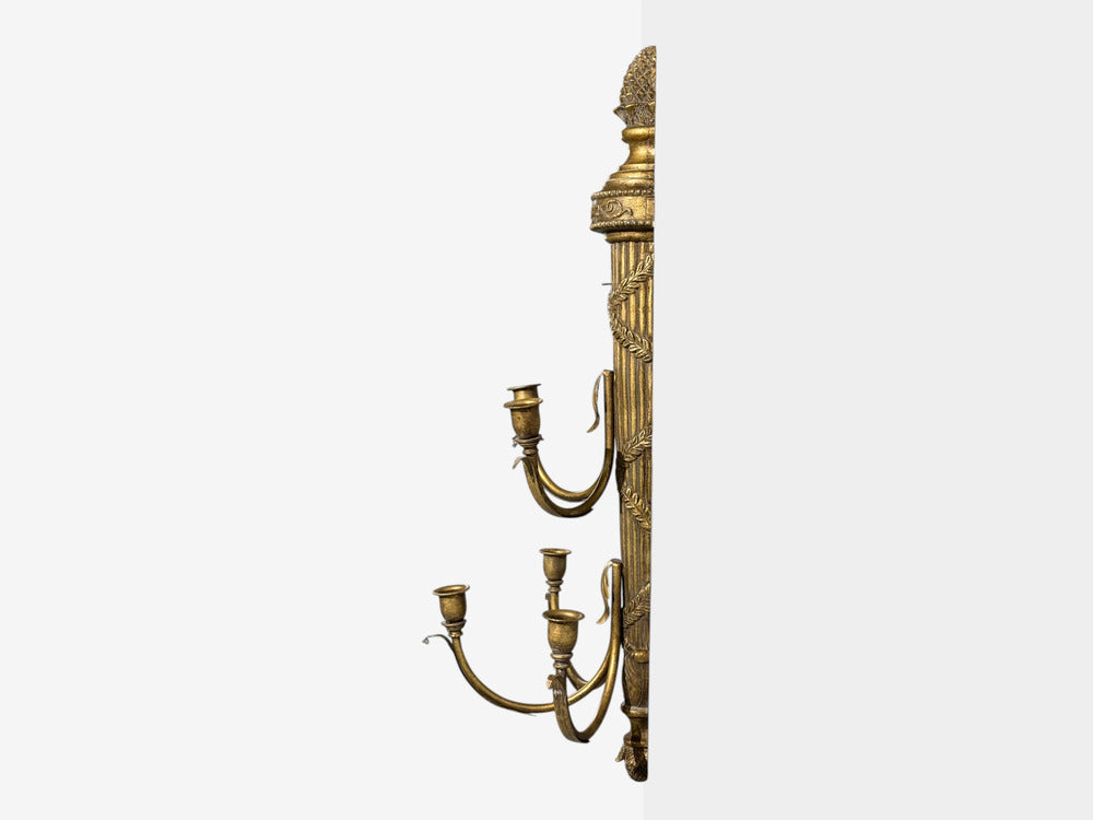 Neoclassical Style, Candelabra Wall Sconces, Giltwood, USA, 1940s