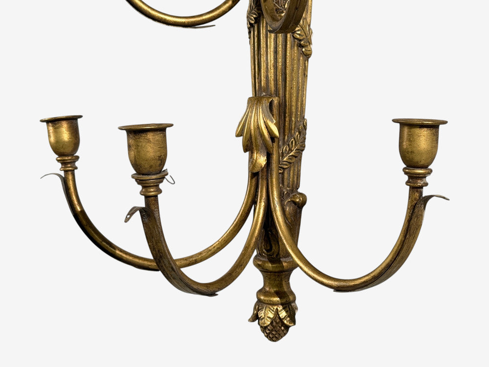 Neoclassical Style, Candelabra Wall Sconces, Giltwood, USA, 1940s