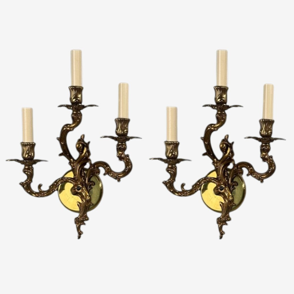 Louis XV Rococo Style, Candle Holder Sconces or Wall Lights, Bronze, Plastic, France, 20th c.