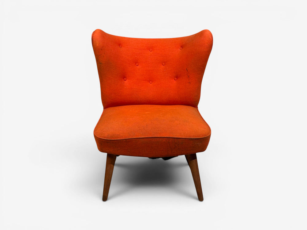 Elias Svendberg, Rare Easy Chair, Wood, Red Fabric, Sweden, 1940s