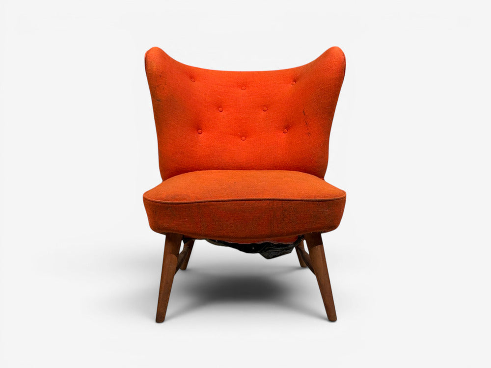 Elias Svendberg, Rare Easy Chair, Wood, Red Fabric, Sweden, 1940s