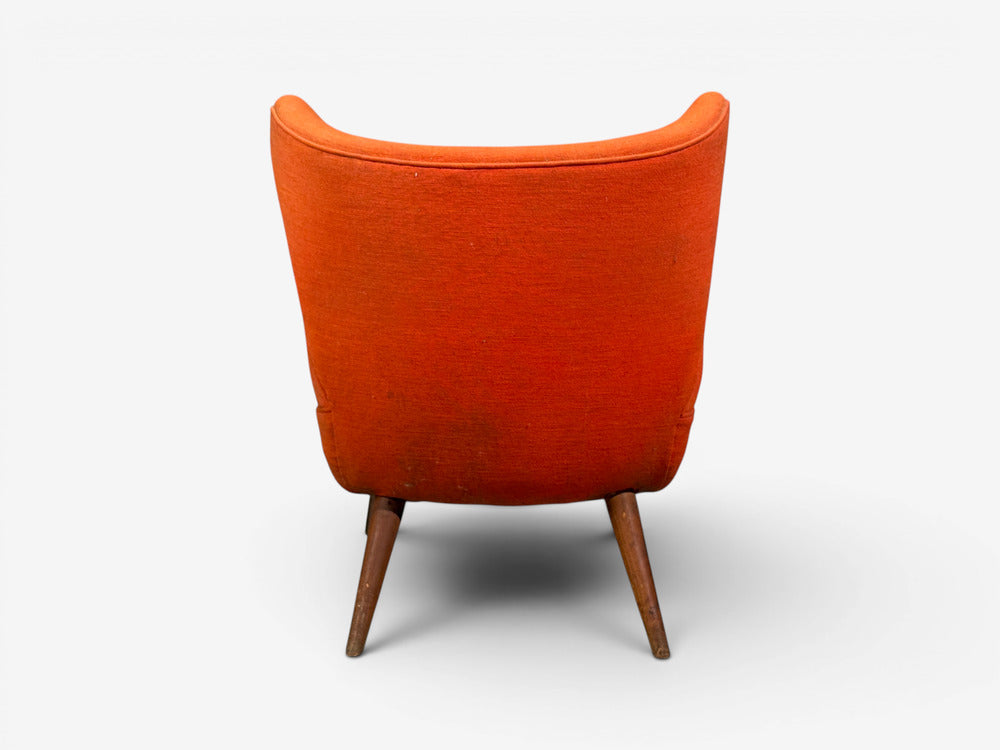 Elias Svendberg, Rare Easy Chair, Wood, Red Fabric, Sweden, 1940s