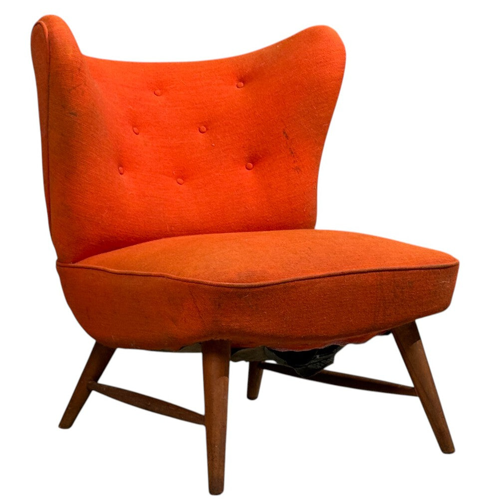 Elias Svendberg, Rare Easy Chair, Wood, Red Fabric, Sweden, 1940s