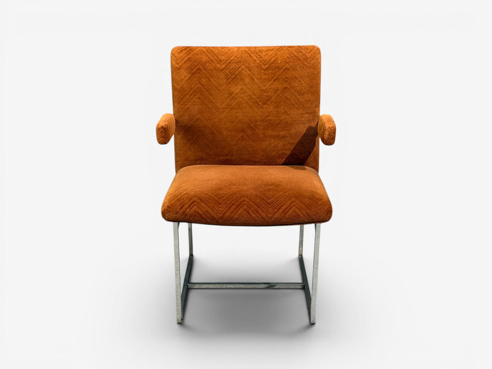 Milo Baughman, Six Dining Chairs, Chrome, Fabric, USA, 1970s
