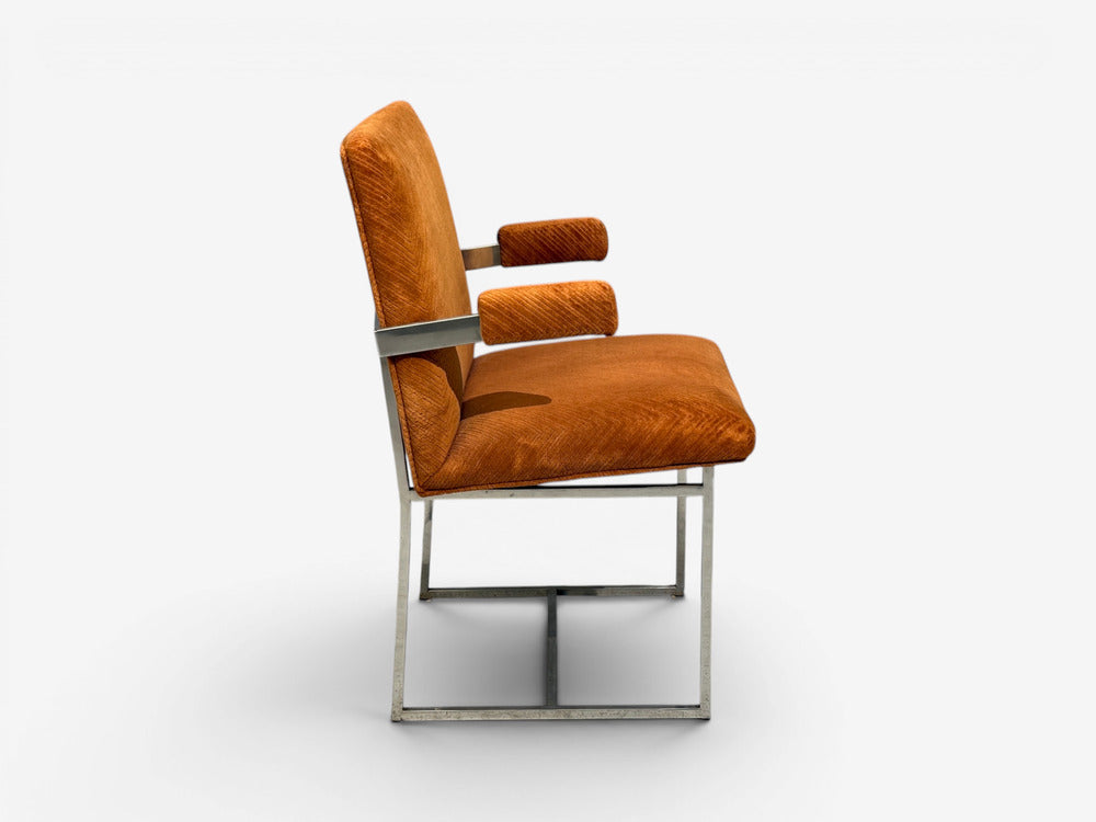 Milo Baughman, Six Dining Chairs, Chrome, Fabric, USA, 1970s
