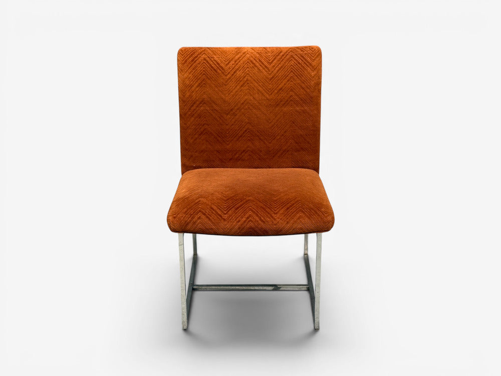 Milo Baughman, Six Dining Chairs, Chrome, Fabric, USA, 1970s