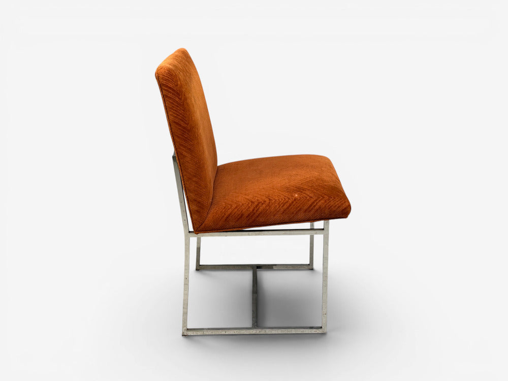 Milo Baughman, Six Dining Chairs, Chrome, Fabric, USA, 1970s