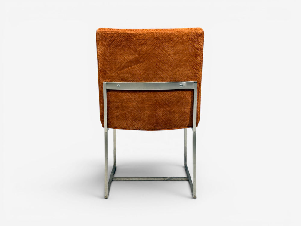 Milo Baughman, Six Dining Chairs, Chrome, Fabric, USA, 1970s