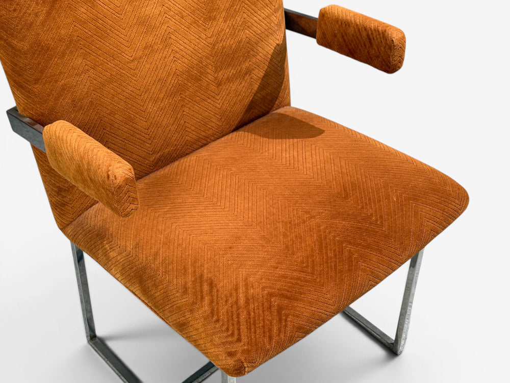 Milo Baughman, Six Dining Chairs, Chrome, Fabric, USA, 1970s