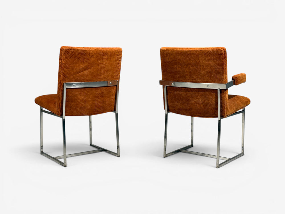 Milo Baughman, Six Dining Chairs, Chrome, Fabric, USA, 1970s
