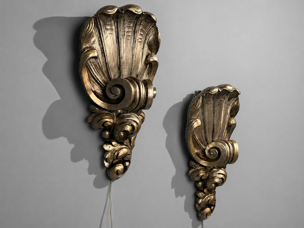 Grosfeld House attr., Large Shell Wall Sconces, Silver Leaf, USA, 1970s