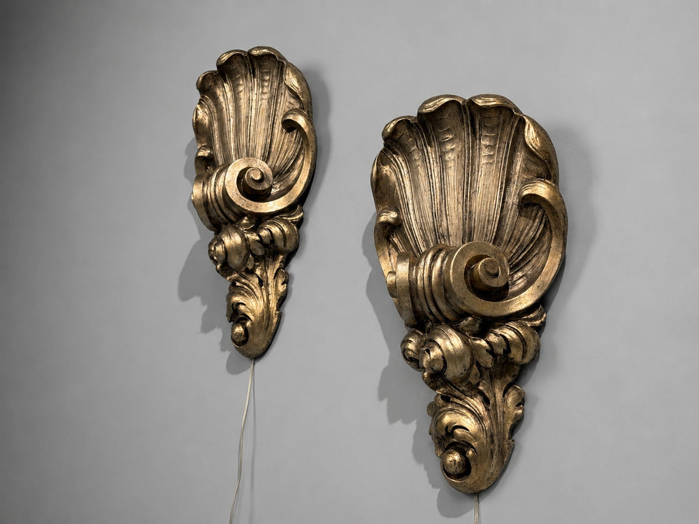 Grosfeld House attr., Large Shell Wall Sconces, Silver Leaf, USA, 1970s