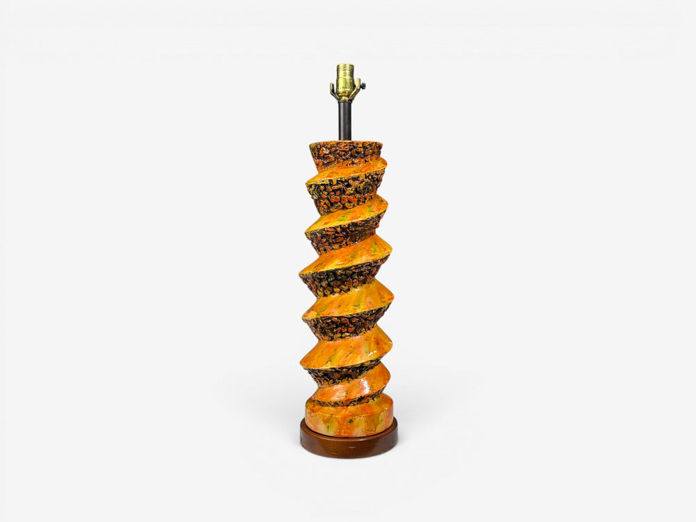 American Modern, Large Table Lamp, Orange Ceramic, Walnut, USA, 1960s