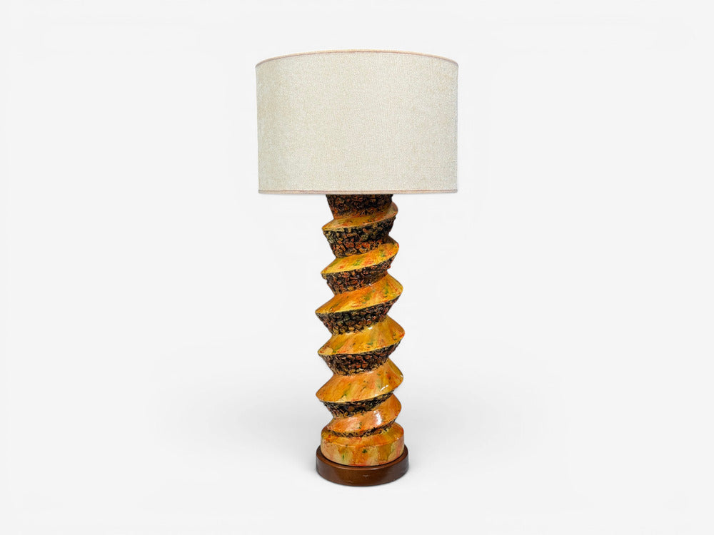 American Modern, Large Table Lamp, Orange Ceramic, Walnut, USA, 1960s