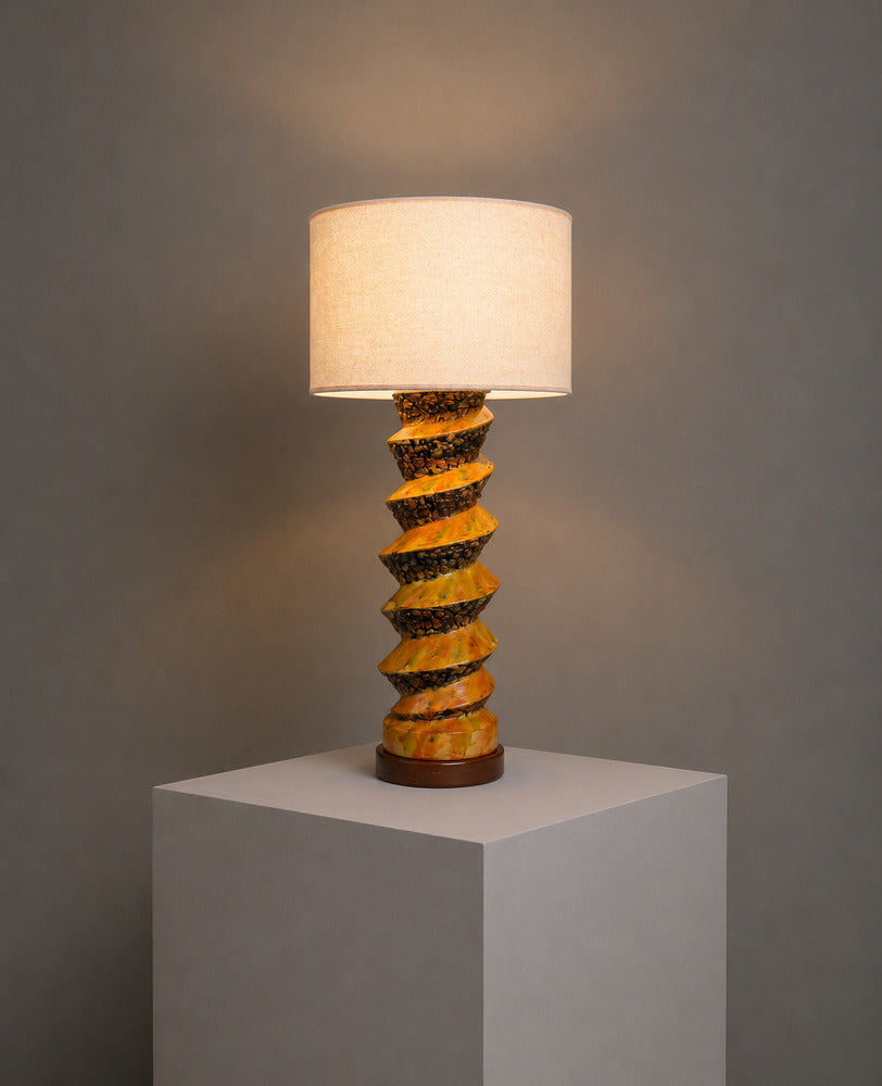 American Modern, Large Table Lamp, Orange Ceramic, Walnut, USA, 1960s