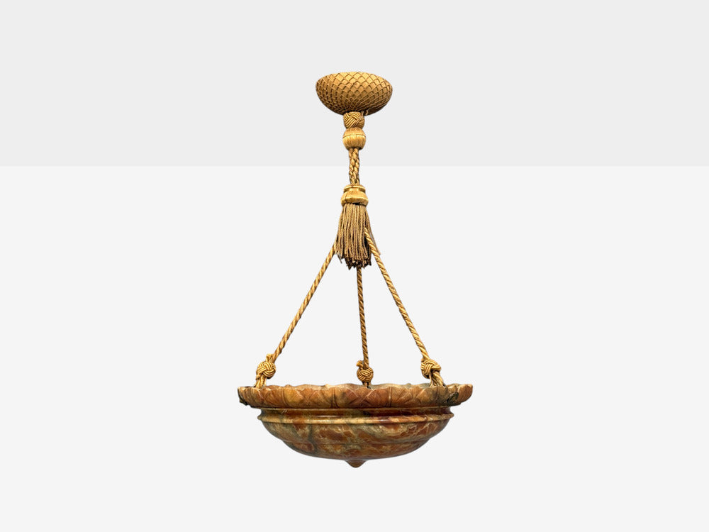 Swedish Art Deco, Pendant Light, Rope, Alabaster, Sweden, 1930s