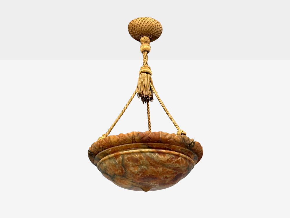 Swedish Art Deco, Pendant Light, Rope, Alabaster, Sweden, 1930s