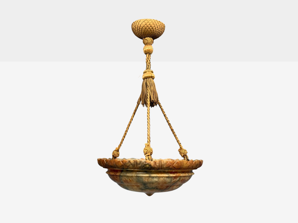 Swedish Art Deco, Pendant Light, Rope, Alabaster, Sweden, 1930s