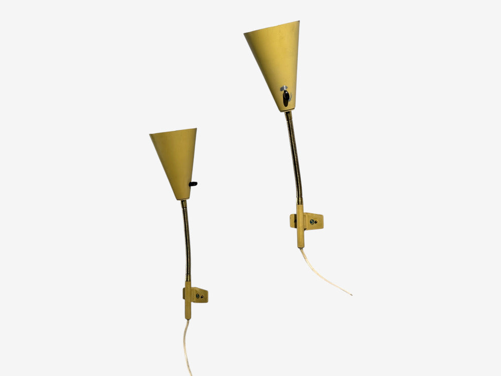AJH, Adjustable Wall Sconces, Lacquered Metal, Brass, Sweden, 1950s