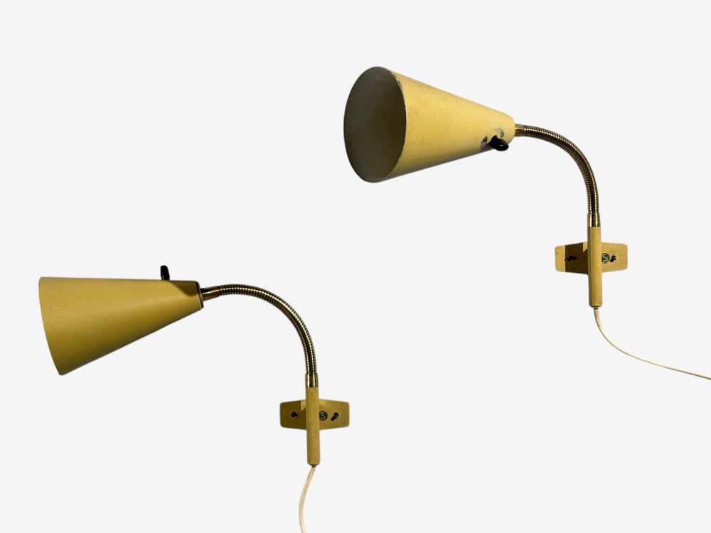 AJH, Adjustable Wall Sconces, Lacquered Metal, Brass, Sweden, 1950s