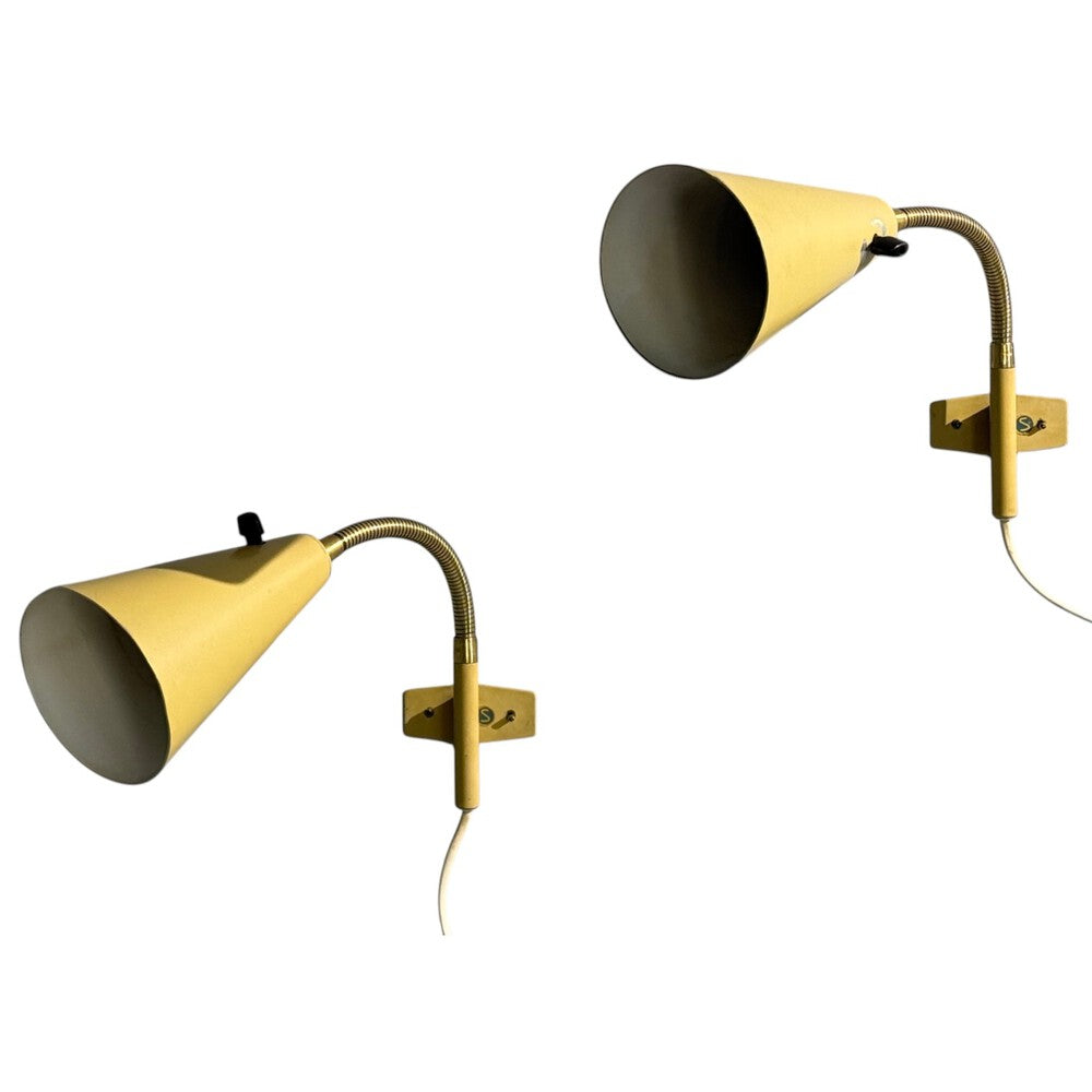 AJH, Adjustable Wall Sconces, Lacquered Metal, Brass, Sweden, 1950s
