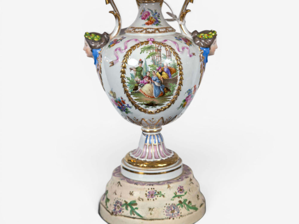 Regency Style, Urn Table Lamps, Porcelain, Painted Wood, France, 20th c.