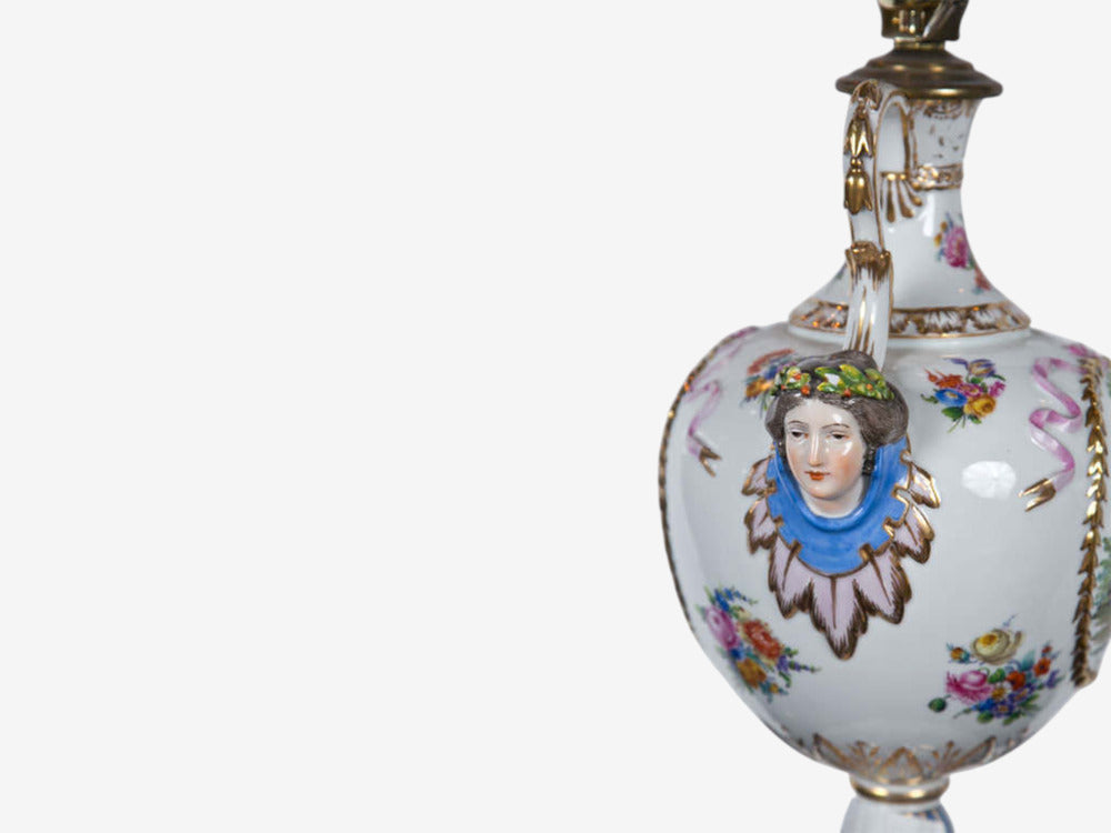 Regency Style, Urn Table Lamps, Porcelain, Painted Wood, France, 20th c.